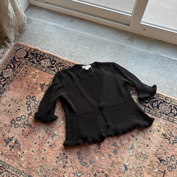 August Silk Women's Large Cardigan Black Knit Blouse - Picture 1 of 3